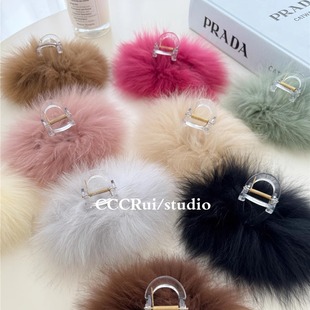 CCCRUI超仙美水貂毛抓夹气质毛绒鲨鱼夹大号秋冬高级感显发量发夹