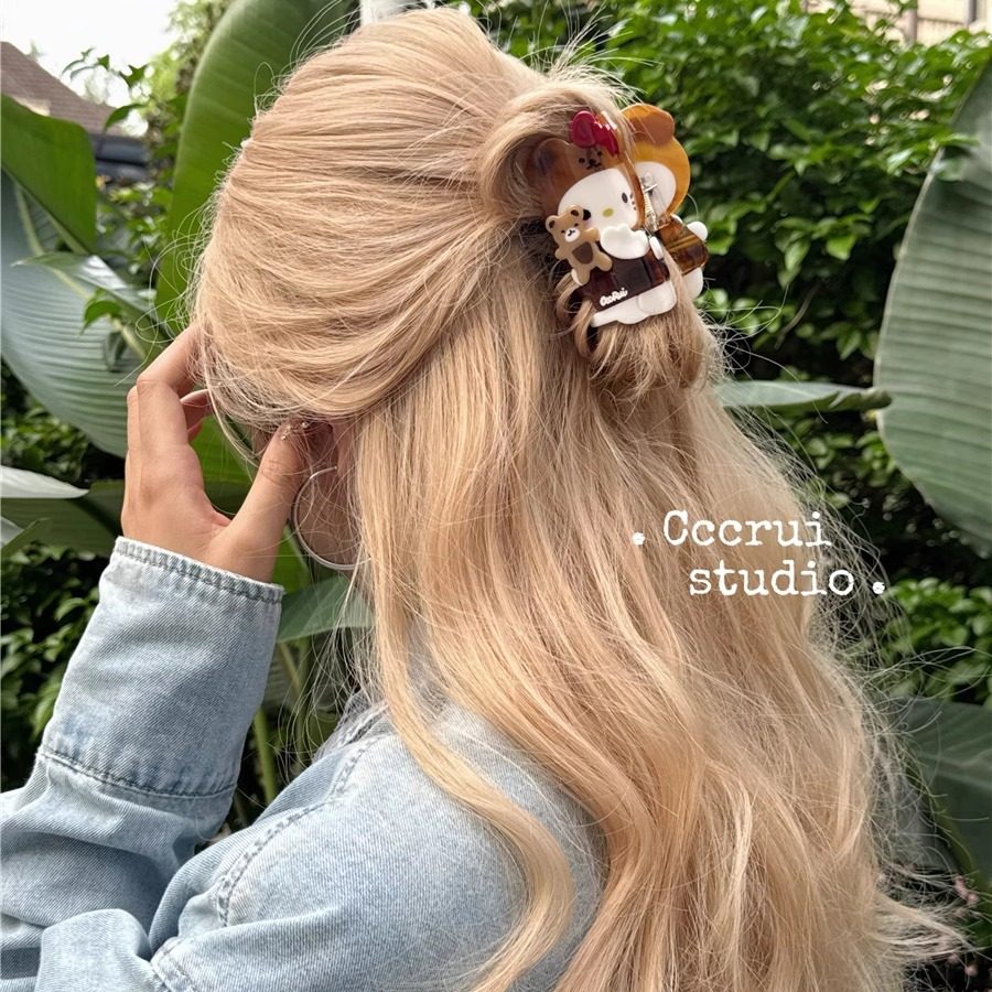 CCCRUI原创设计！可爱抱小熊KT中号醋酸抓夹小众新款后脑勺鲨鱼夹,饰品/流行首饰/时尚饰品新,发饰,淘宝优惠券,粉丝福利购,淘宝优惠卷