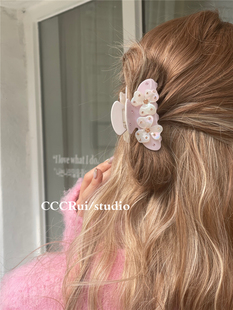 CCCRUI 小众ins贝壳花朵镶钻抓夹重工鲨鱼夹精致醋酸高级感盘发抓