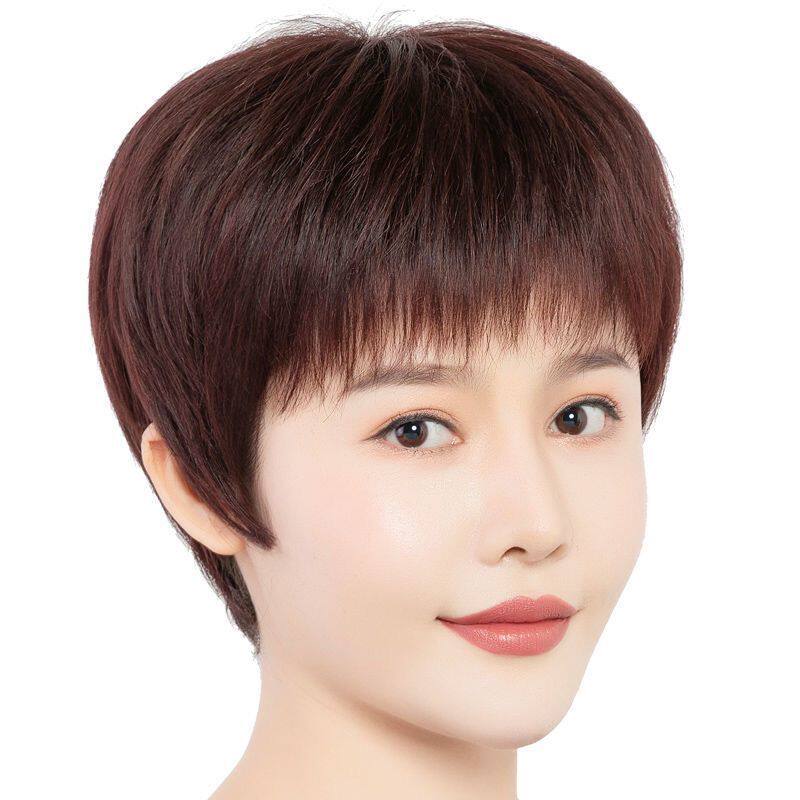 销假发中老年女老中年短发真人头发丝全头套波轻薄短直假发套女新