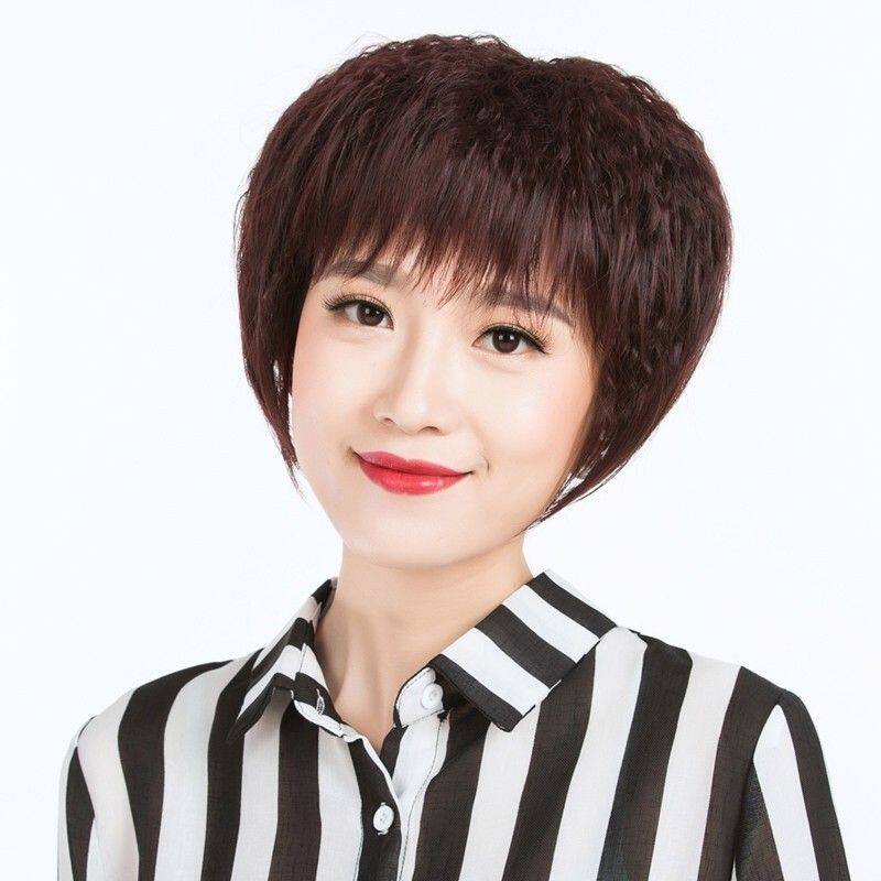 真发假发女短卷发逼真假发套中老年妈妈头玉米烫蓬松女士假发短发