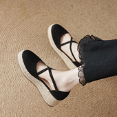 女外穿小个子厚底草编松糕鞋 5cm羊翻皮 真皮包头凉鞋 新款 2026夏季