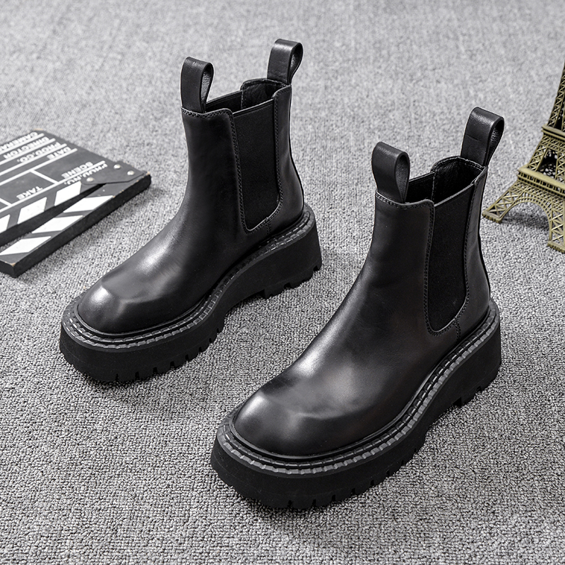 欧洲站风潮真皮厚底加绒马丁靴