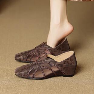 坡跟女鞋 软皮镂空编织小皮鞋 子 女2026春秋新款 5cm内增高网纱单鞋