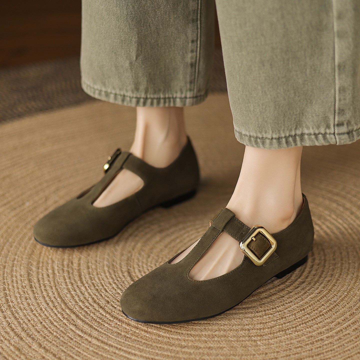 龙猫叔复古真皮平底浅口单鞋女