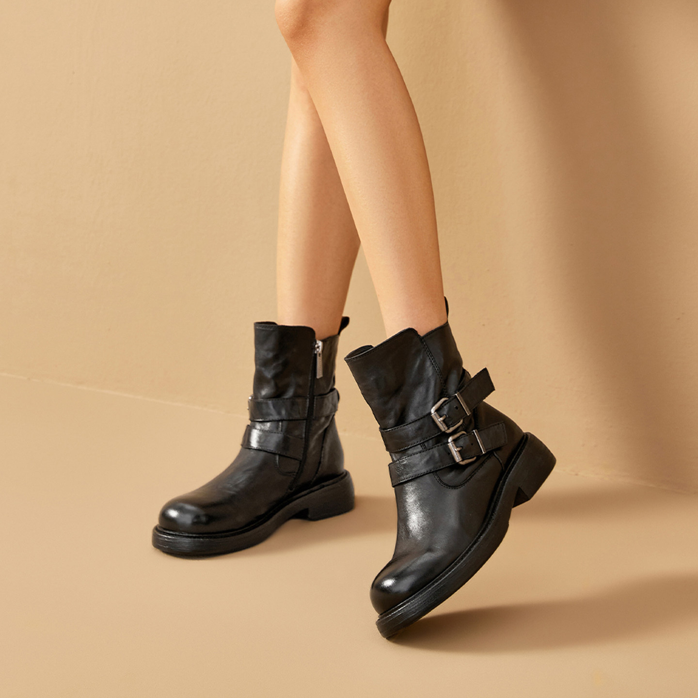 龙猫叔英伦风厚底粗跟马丁靴女