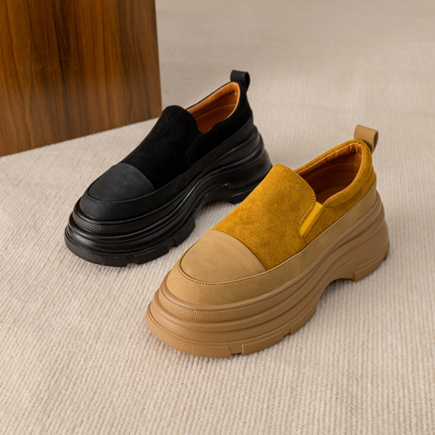 厚底一脚蹬乐福鞋女2026春季新款真皮松糕鞋增高休闲百搭深口单鞋,女鞋,深口单鞋,淘宝优惠券,粉丝福利购,淘宝优惠卷