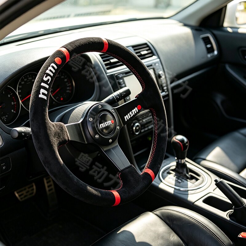 Nismo改装14寸方向盘 翻毛皮赛车通用深凹运动磨砂皮防滑方向盘