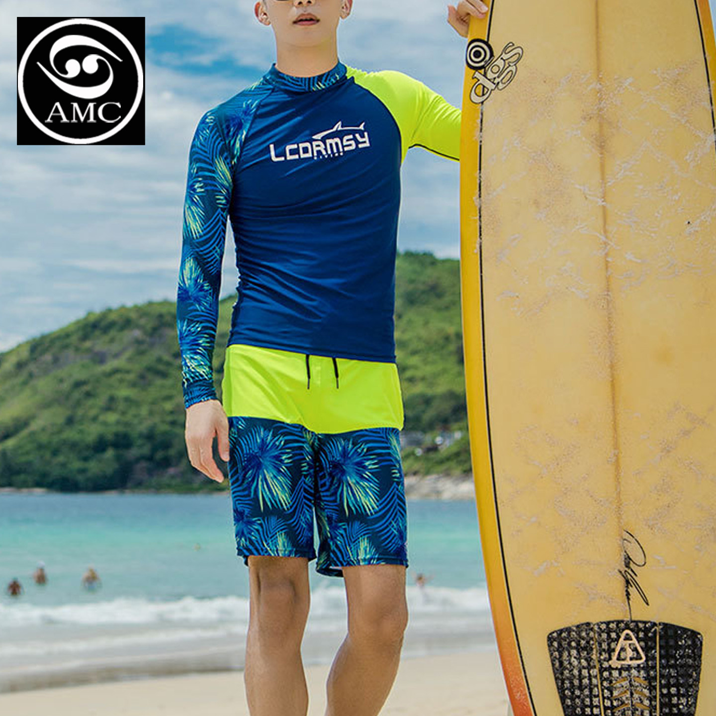 男子新款冲浪上衣速干防晒分体长袖圆领套头泳衣浮潜服水母衣套装