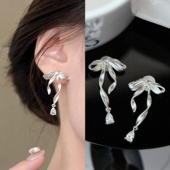 无耳洞「甜梦芭蕾」少女感丝带蝴蝶结耳环女甜美无痛蚊香盘耳夹