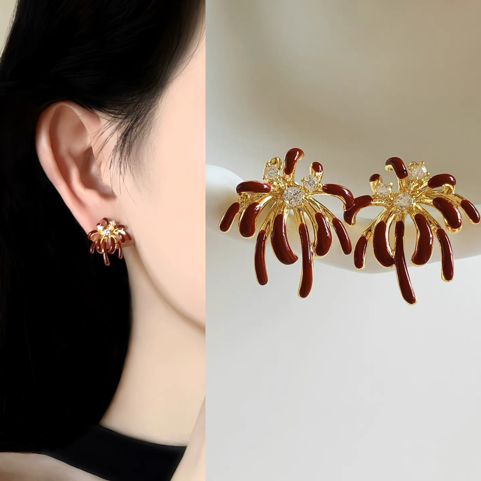 无耳洞「新年烟火」红色烟花气质耳钉女显白百搭高级感蚊香盘耳夹,饰品/流行首饰/时尚饰品新,耳夹,淘宝优惠券,粉丝福利购,淘宝优惠卷