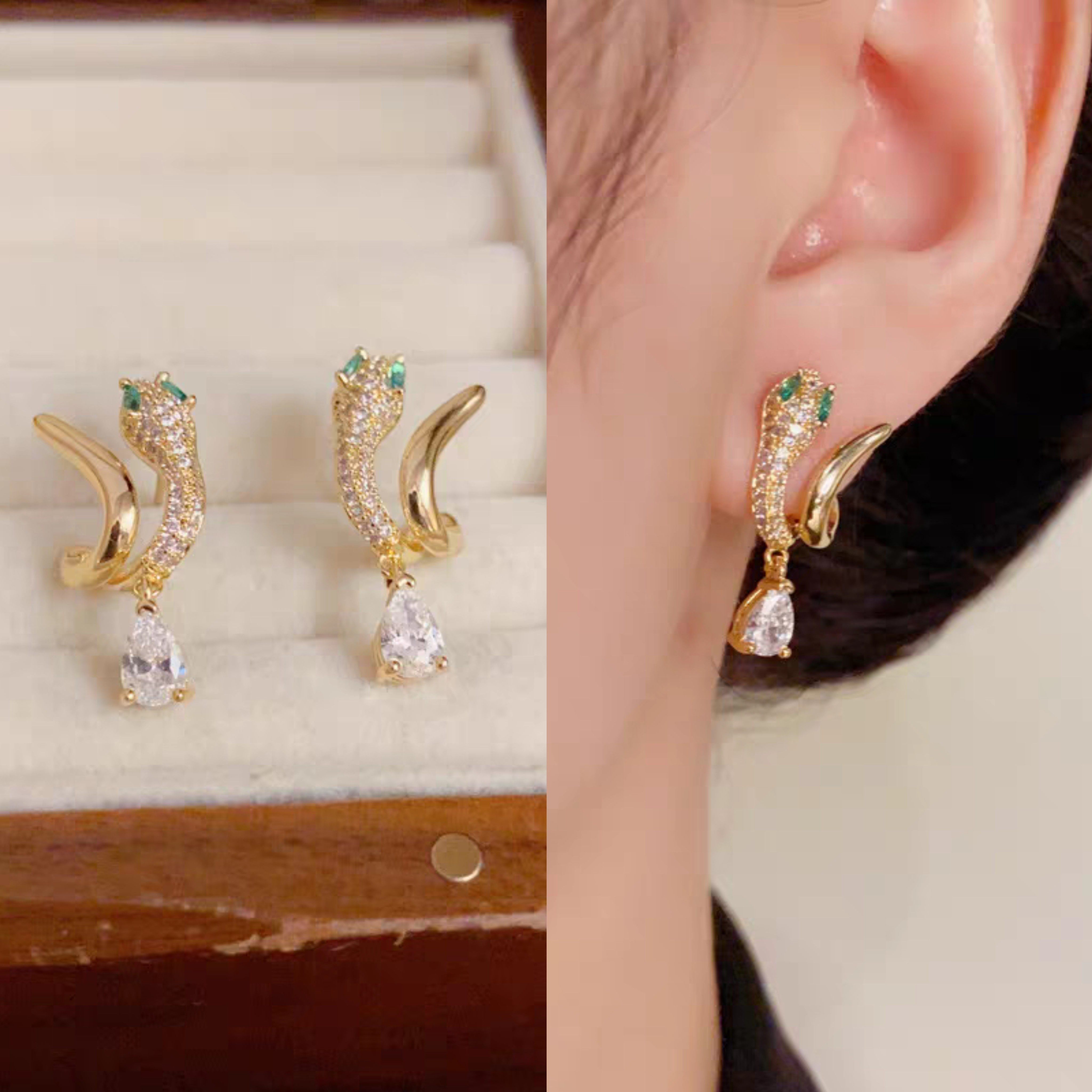 无耳洞「灵蛇」绿色轻奢复古高级感耳针小众蛇形独特蚊香盘耳夹,饰品/流行首饰/时尚饰品新,耳夹,淘宝优惠券,粉丝福利购,淘宝优惠卷