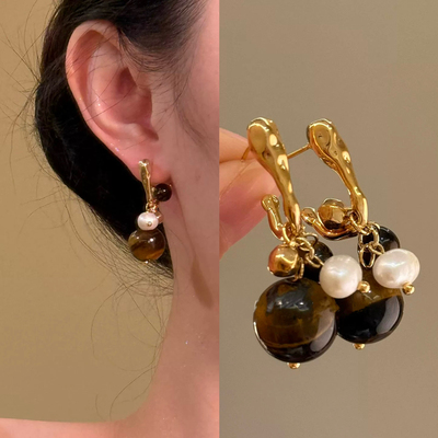 无耳洞「金缦秋声」美拉德复古咖色耳针小众设计无痛蚊香盘耳夹