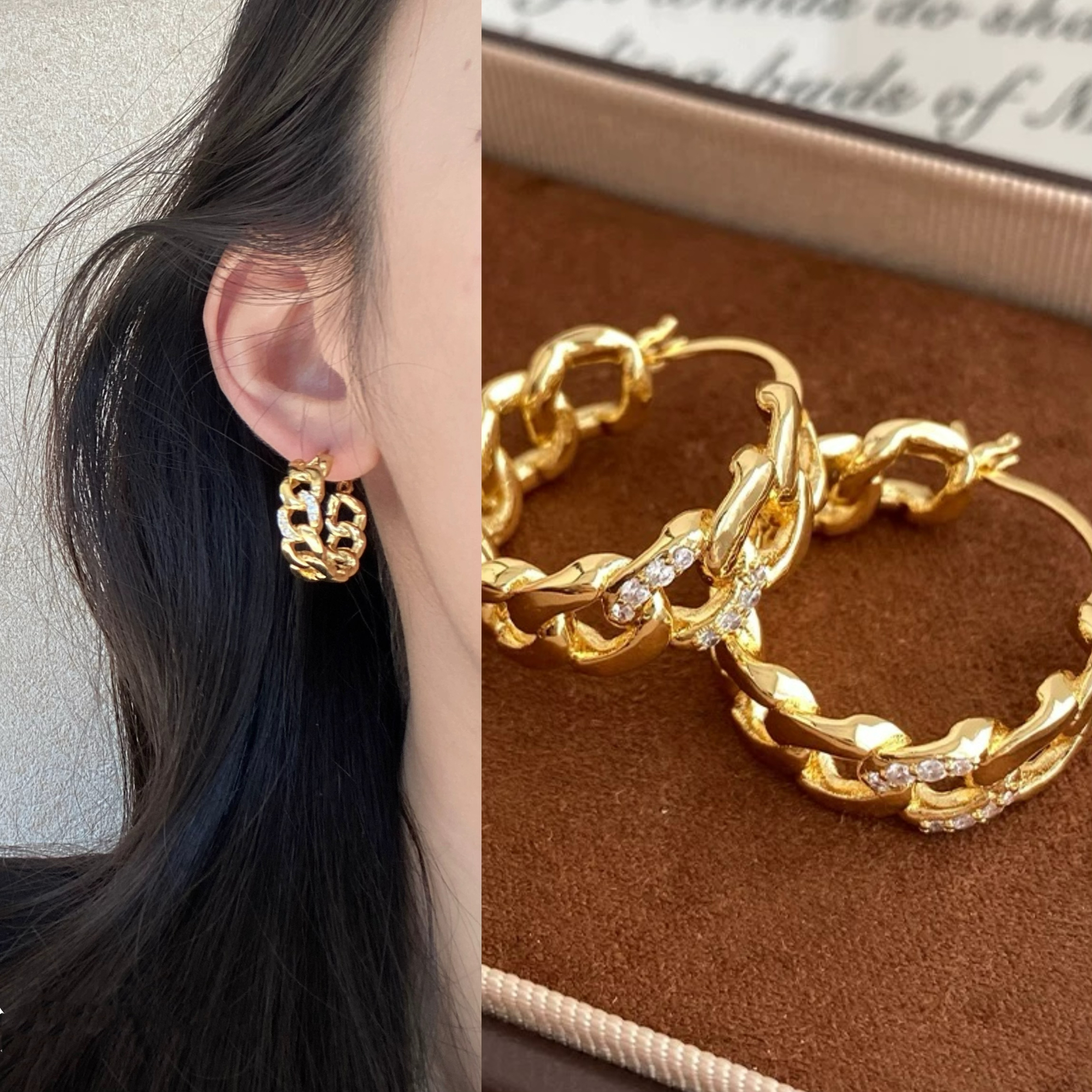 无耳洞「波卡尔舞曲」赵露思同款金色链条耳环高级无痛蚊香盘耳夹