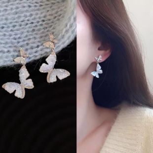 无耳洞「童话精灵」蓝色渐变大小蝴蝶耳针仙女风搭毛衣蚊香盘耳夹