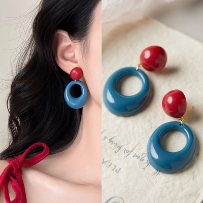 无耳洞「旺角卡门」港风复古蓝色耳环女度假风夸张无痛蚊香盘耳夹