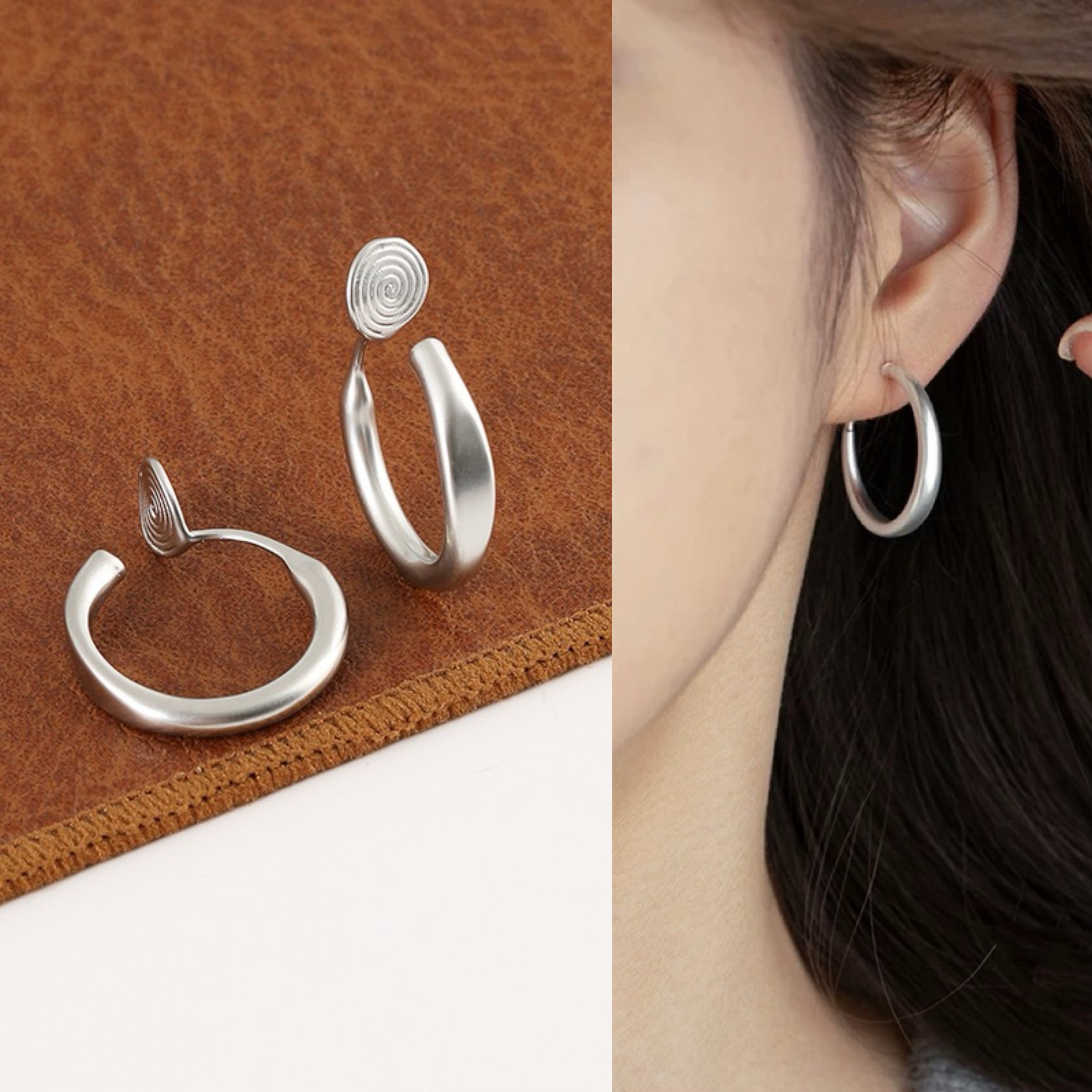 无耳洞「素雾古环」简约哑光素圈耳环圈圈耳钉通勤无痛蚊香盘耳夹