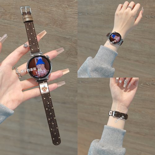 适用华为星星挂坠灯芯绒小狗皮质手表表带watch4watch5GT5GT6pro