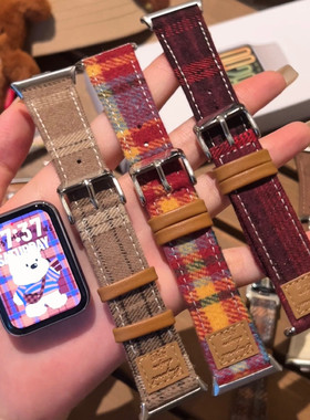 秋冬毛呢烫印拼皮表带适用小米手环9pro8pro红米watch5/4高级男女