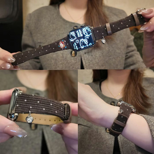 可爱卡通波点kitty灯芯绒表带适用苹果手表iwatch11S10代987se3女