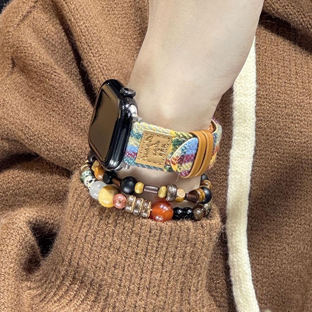 彩色毛呢皮质适用iWatch1098表带