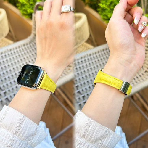 磁吸荔枝纹皮质表带适用苹果applewatchS109876543高级感男女se21