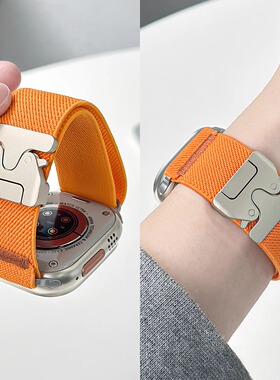 适用iWatch10新款降落伞扣布纹表带Applewatchs987弹力针织回环SE