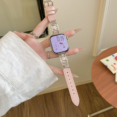 插画KT手镯拼皮高级感表带适用苹果iWatchs10s9s8s7654女可爱se21