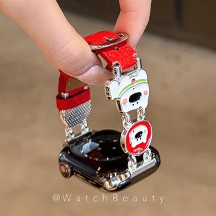 卡通苹果小狗皮质苹果手表表带适用于Apple Watch11S89iwatch10SE
