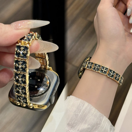 适用苹果iWatch10表带克罗链式弹力绳爱心se21蝴蝶女款表带s9s8s7