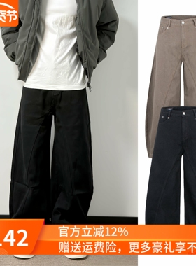 美式拼接设计弯刀裤阔腿复古经典男裤弯刀裤高街oversize西裤女