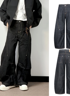 26春款美式牛仔弯刀裤阔腿复古经典男裤弯刀裤高街oversize西裤女