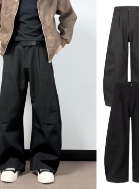 美式西裤女做旧水洗阔腿裤2026复古经典男裤弯刀裤高街oversize裤