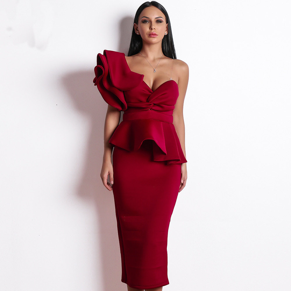 晚礼服女装性感露肩派对晚宴连衣裙红色 sexy birthday dress red