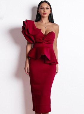 晚礼服女装性感露肩派对晚宴连衣裙红色 sexy birthday dress red