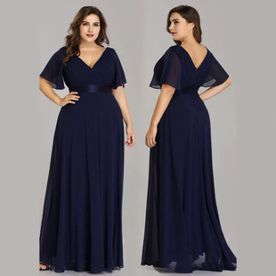 Line Neck Elegant 大码 Chiffon 礼服裙 EveningLong