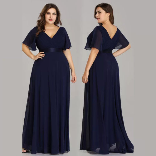 Elegant EveningLong Elegant A Line V Neck Chiffon 大码礼服裙