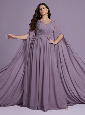 欧美大码V领连衣裙外贸新款速卖通跨境女士长款长裙 maix dresses