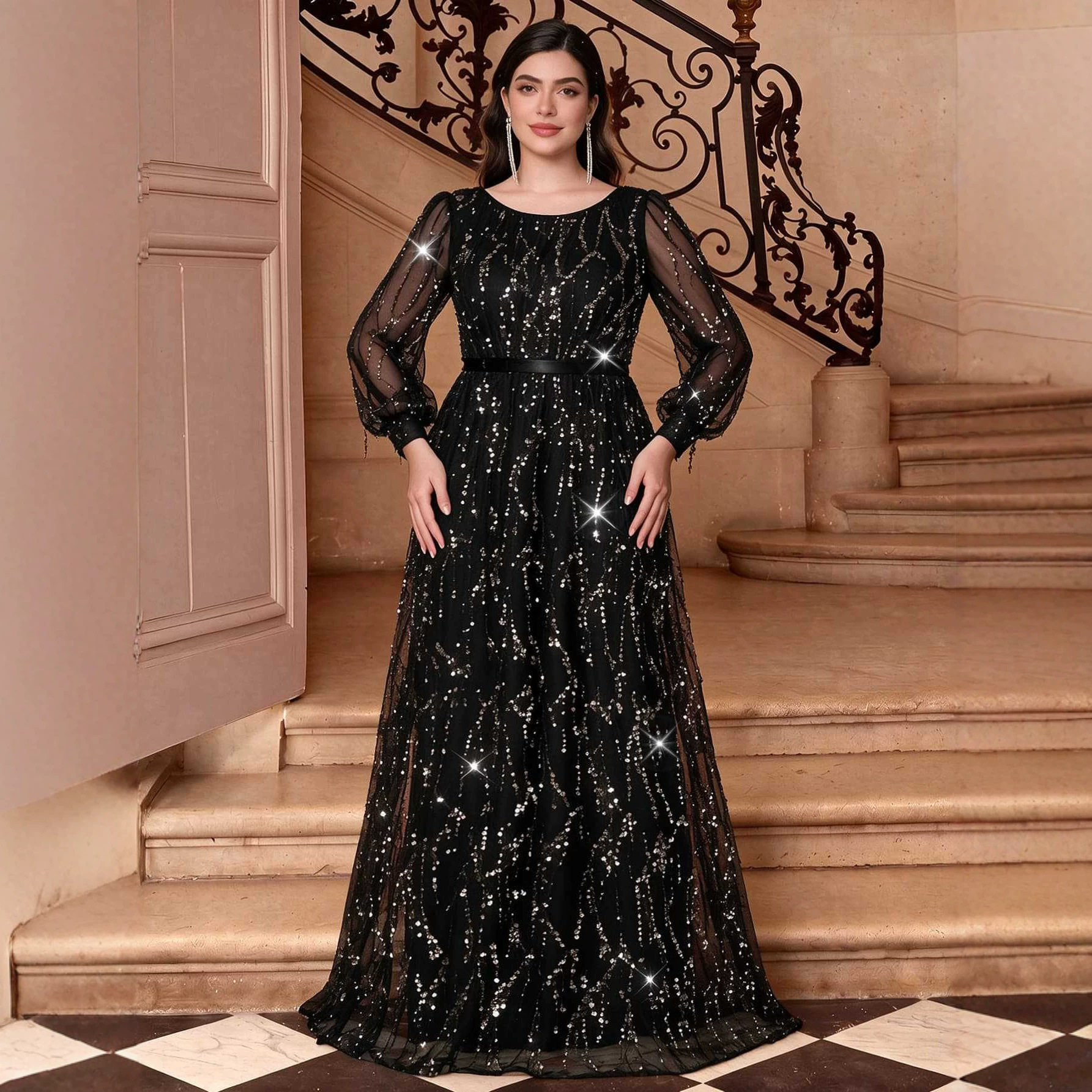 欧美大码晚礼服宴会长款连衣裙主持礼服 evening party dress big