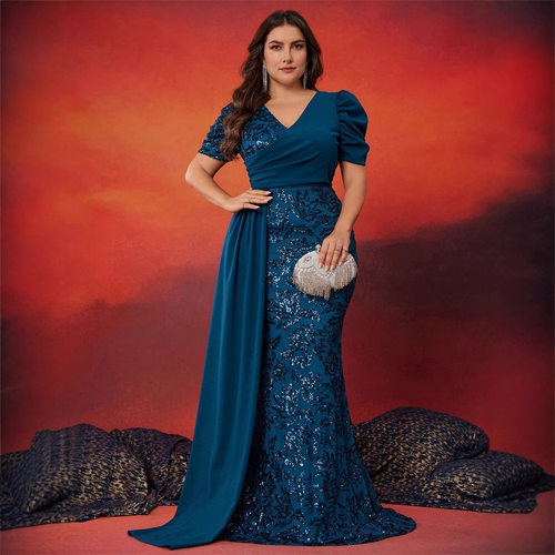Sequin Evening Gown Plus Size 4XL 婚礼结婚生日大码晚礼服裙子