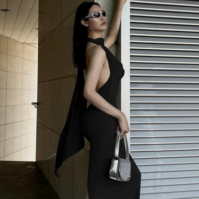 欧美风时尚性感纯色挂脖