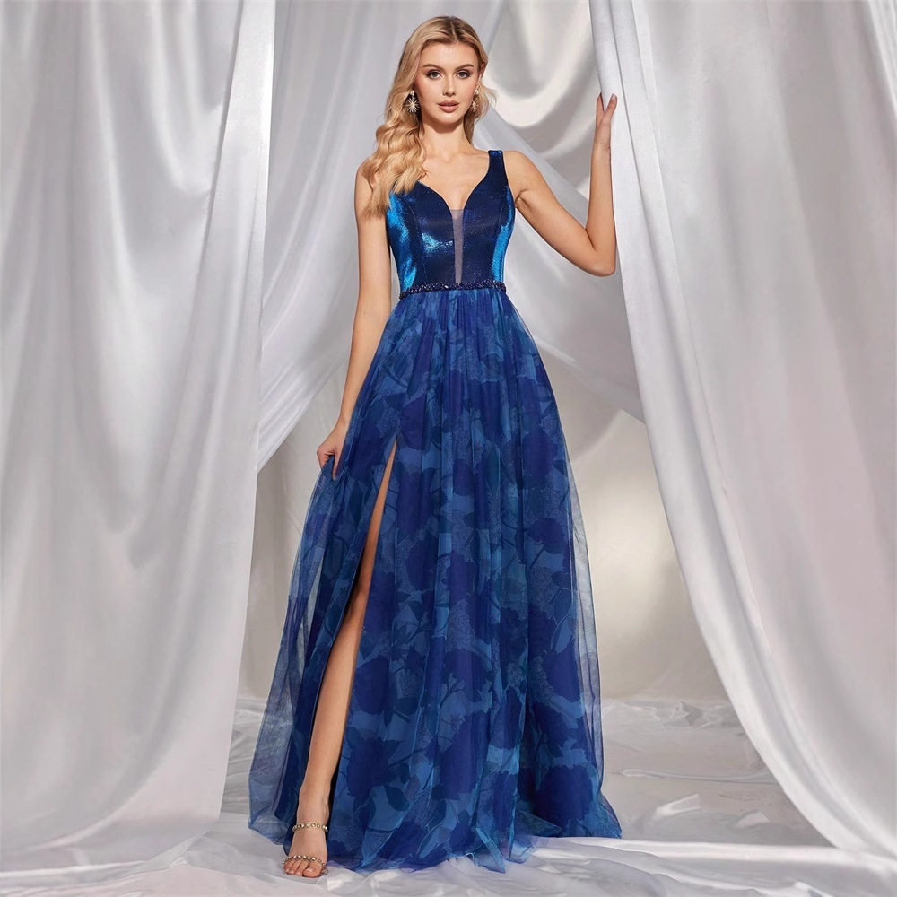 外贸礼服长裙欧美风派对高端婚礼裙子 party dress wedding blue