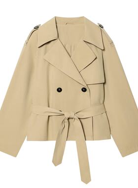 欧洲站风格女装百搭宽松单排扣系腰带垫肩夹克外套女 coat women