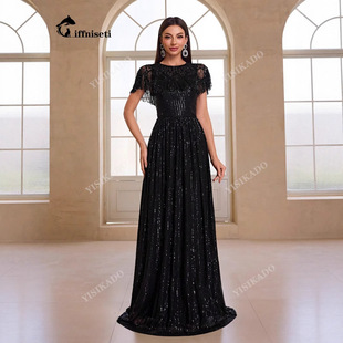 跨境外贸礼服女士舞会晚礼服奢华亮片连衣裙聚会鸡尾酒裙高个子裙