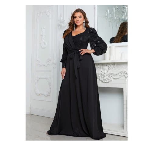 欧美风时尚性感纯色长裙