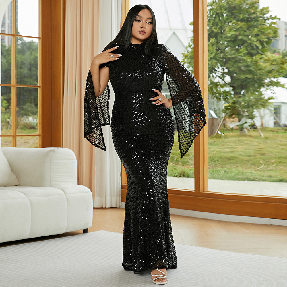 胖mm大码礼服女婚礼派对宴会亮片晚礼服 Plus Size Evening Dress