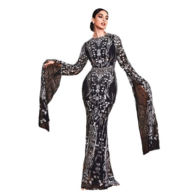 Plus size Long Sleeve Sequin Evening Ladies Party Dress 礼服