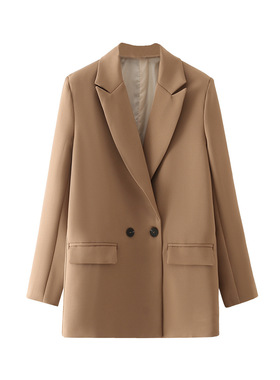 跨境欧美风女装春秋新款时尚浅灰色西装外套女 women coat jacket