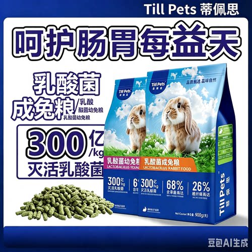 蒂佩思|乳酸菌兔粮幼兔|成兔专用侏儒兔子粮食兔粮放心幼兔900克