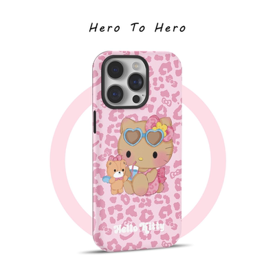 豹纹黑皮kitty猫 适用苹果华为小米oppo手机壳磁吸iPhone17promax新款16可爱15超火14粉色13菲林二合一手机壳